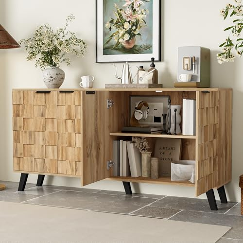 Lexiou Aparador Moderno Aparador para Salón,Aparador Cocina con 4 Puertas,Armario de Almacenamiento,Bohemio para Cocina, Entrada, Comedor, Dormitorio,160,5 x 35,5 x 78 cm