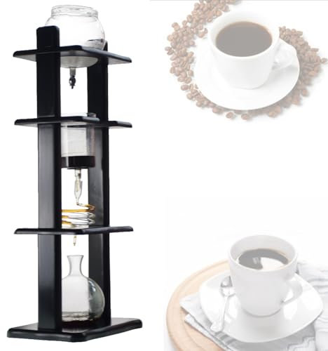 VFMVOYNZ Ice Coffee Cold Brew Maker, 1000ml Cold Brew Drip Tower, Adjustable Dripper, Detachable Glass Cold Brew Maker with Reusable Drip Filter for Coffee Lover