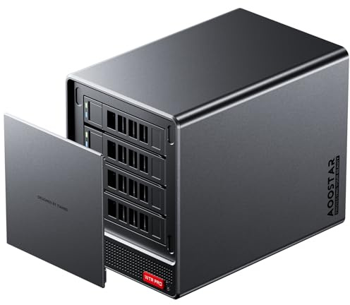 AOOSTAR WTR PRO Ryzen 7 5825U 4-Bay NAS Mini PC, 16 GB RAM 512 GB SSD, NAS stationär dator 2 x M.2 NVME-kortplatser, 2,5 tum/3,5 tum SATA x 4-minne (upp till 4 x 22 TB), 4K HDMI/typ-C/DP/USB3.2/WiFi6