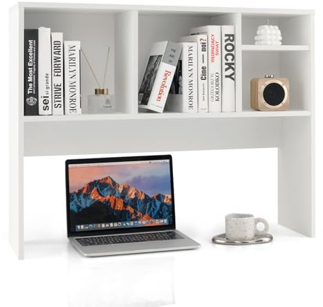 HOMASIS Schreibtischregal mit 4 Ablagen, Desktop Bücherregal aus Holz, stehendes Tischregal Aufsatzregal für Arbeitsplatte, Tischorganizer für Arbeitszimmer & Büro, 94 x 25 x 73 cm (Weiß)
