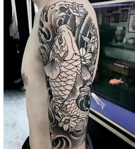 2Pcs Herbal Temporary Tattoos Stickers Fake Tattoos Carp Big Arm Juice Female Male Semi-Permanent Non-Reflective Waterproof Lasting 2 Weeks
