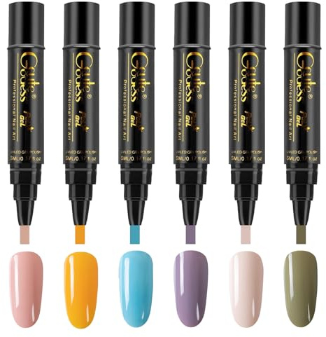 6PCS Nail Polish Pens,Nail Varnish Pens Waterproof Nali Pen Polish Durable Nali Varnish Pen Suitable for Girls Home and Professional Manicure 6 Colors
