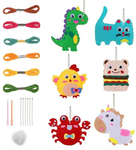 Nähset Kinder, 6 Stück Nähset Kinder, Filztiere Nähen Set, Filz Nähen Kits DIY Art Craft kreativ Bastelset Kinderbastelset, Nähset Kinder ab 4 Jahre mit Stickgarn Plastiknadeln Füllwatte Schere