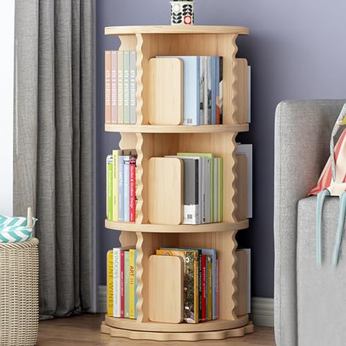 HPTHLY Um 360° Drehbares Turm-Bücherregal, Lagerregal Für Kinder Und Erwachsene, 3/4/5-Stufiges Stehendes Eckregal Aus Holz Für Schlafzimmer, Wohnzimmer, Kleine Räume,A-3th