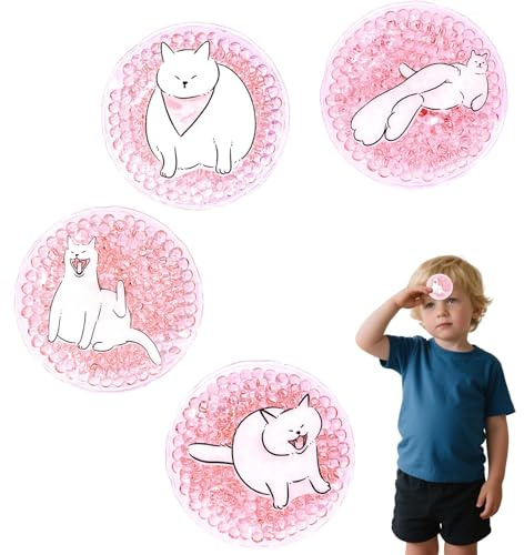 Kids Boo Boo Ice Packs Reusable - 4-Pack Soft Flexible Child-Safe First Aid Packs for Teething, Bruises & Fever Relief (Pink)