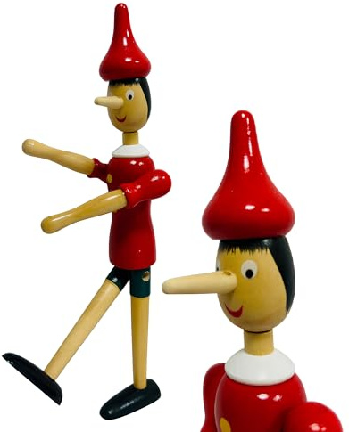 Pinocchiio in Legno Massello cm 30 Snodabile Marionetta di Legna con Articolazioni Burattino delle Fiabe in Legno Dipinto Altezza 30cm con Gambe Braccia e Testa Mobili Snodabile Snodato
