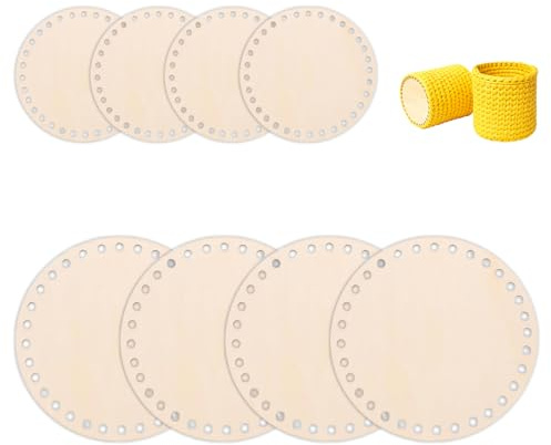 Base Rotonde per Uncinetto Legno Set 8 Pezzi Diametro 10cm e 15cm con Uncinetto e Clip per Borse ceste Fai da Te Decorazioni casa Artigianato