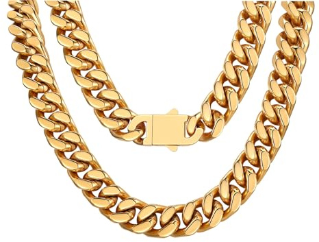 FindChic Halskette Damen Edelstahl Silber/Gold Chunky Kette 5/12/14MM Extrem Breite Panzerkette 45/50cm