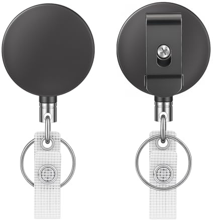 JEFURE 2-pack Infällbar Nyckelring med 68 Cm Stållina, Slitstark Nyckelring, Utdragbar Id-Korthållare, Utdragbar, Nyckelband, för Arbete och Utomhus (Metallisk Grå)