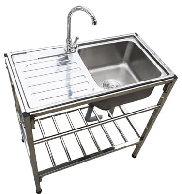 Évier de Cuisine Lavabo à Une Cuve Évier en Acier Inoxydable Evier Restaurant Commercial avec Établi et Robinet Portable et Sur Pied pour Buanderie Arrière-Cour Garage(78x43x76cm)