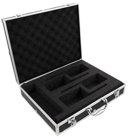 MOTHNUR Estuche de Aluminio Rígido para Micrófonos con Acolchado de Esponja, Capacidad para 4 Micrófonos, Protección Antivibración y Portátil para Almacenamiento y Transporte en Ktv,