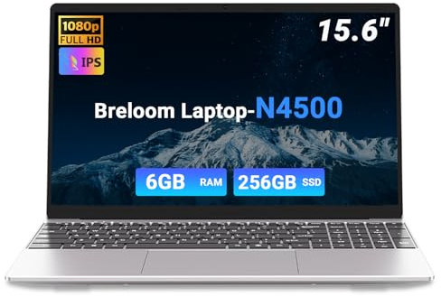 Breloom Ordinateur portable professionnel Win 11 de 15,6 po, 6 Go DDR4 256 Go SSD, ordinateur portable Celeron N4500 pour étudiant, écran FHD 1920 x 1080, Wi-Fi 5, BT5.0, clavier anglais