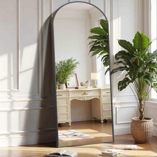 OLIXIS Arched Full Length Mirror for Bedroom, 58x19 Full Body Mirror with Stand, Hanging or Leaning for Wall, Aluminum Alloy Thin Frame Floor Standing for Living Room, Long, Black