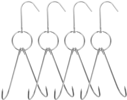 EPIGEIST Ganchos Dobles para Asar Tocino y Carne Acero Inoxidable 4 Piezas 28,5 Cm Anillo para Colgar Seguro, Ideales para Barbacoa y Camping al Aire Libre, Utensilios Parrilla Resistentes