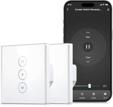 Smart WLAN Rollladenschalter Mit 0-100% Prozentkontrolle Glas-Touch | 2,4GHz, Alexa Google Kompatibel, Timer Für Sonnenauf- & Untergang, Kratzfestes Echtglas, Neutralleiter, 230V 10A Max. 2er