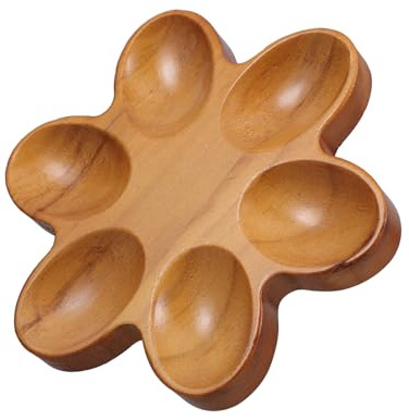 DOITOOL Vassoio Portauova in Legno per 6 Uova Design a Fiore, Porta Uova per Frigorifero e Bancone, Piatto Espositivo Versatile per Cucina e Buffet, Colore Naturale Marrone