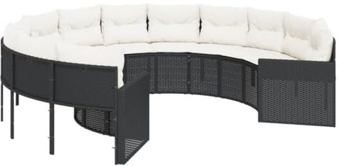 pokgdf Gartensofa Set rund PE Rattan mit abnehmbaren Kissen, halbrundes Gartensofa wetterfest mit Kissen und Tisch aus Poly Rattan und Stahlrahmen für Terrasse und Garten, Outdoor Sofa