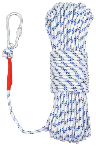 NewDoar - Cuerda flotante (6 mm, 550 kg, trenzado reflectante, alta resistencia, con gancho 10 m, 20 m, 30 m, 50 m, para navegación, camping, anclaje, pesca, amarre, tienda de campaña, blanco/30 m)