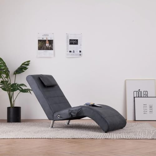 Ordellia Chaiselongue Recamiere Ottoman i grått med kudde, liggfåtölj med 5 massagelägen och värmefunktion, avslappningsfåtölj av mocka-utseende för vardagsrum, sovrum och läshörn