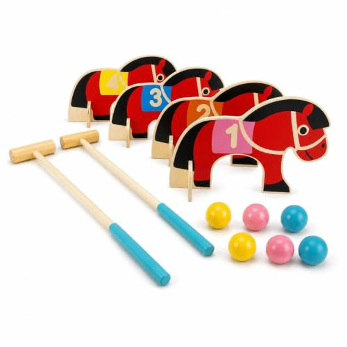 SiaBiced Jeu Croquet en Bois pour Enfants, Jouet en Bois interactif et Jeu extérieur Enfant