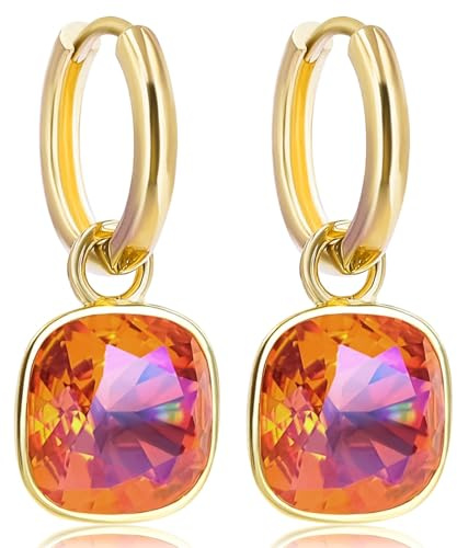Gold Creolen Charm Anhänger Markenkristalle Ohrringe 925 Sterling Orange NOBEL SCHMUCK