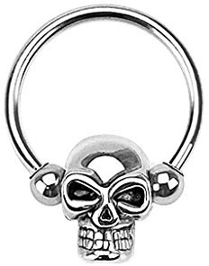 Paula & Fritz® Curved Barbell Ring Brust-Piercing Nippel-Piercing Augenbraue-npiercing Toten-Kopf Edelstahl Chirurgenstahl 316L