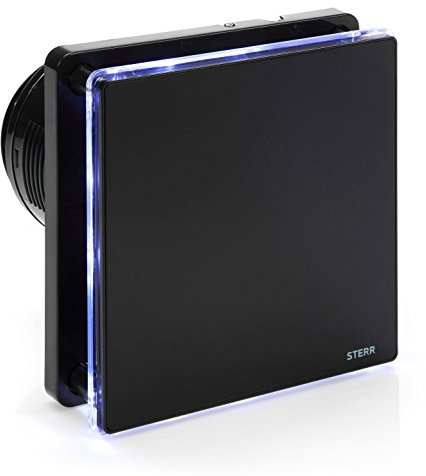 STERR Black Bathroom Fan 100 mm with LED - Bathroom Fan - Glass Front - Modern Look - BFS100L-B - 10 W