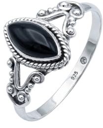 mantraroma Silberring Damen 925 Sterling Silber – ellipsenförmiger Edelstein Ring, Vintage Statement Ring Schmuck, elegantes Geschenk für Frauen