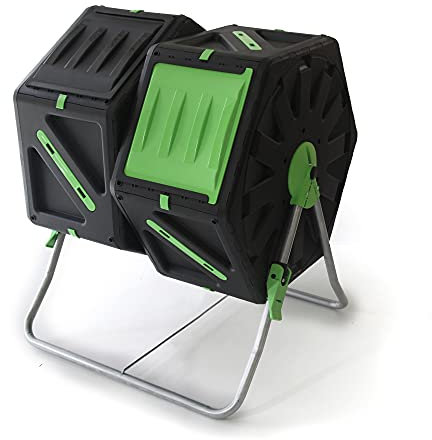 UPP Compostiera a Tamburo, 2 camere da 70 l, compostiera Rapida, per rifiuti biologici e da Giardino, con Ventilazione Interna, accelerazione della Produzione di Compost, Fertilizzante Biologico