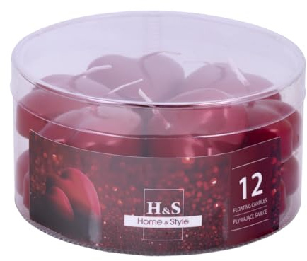 DONAU Home - Velas flotantes lacadas en forma de corazón/rojo metalizado, 12 unidades, 2,8 x 4,8 cm de diámetro, 4 horas de combustión, vela flotante, vela de cera Sans perfumada, velas flotantes