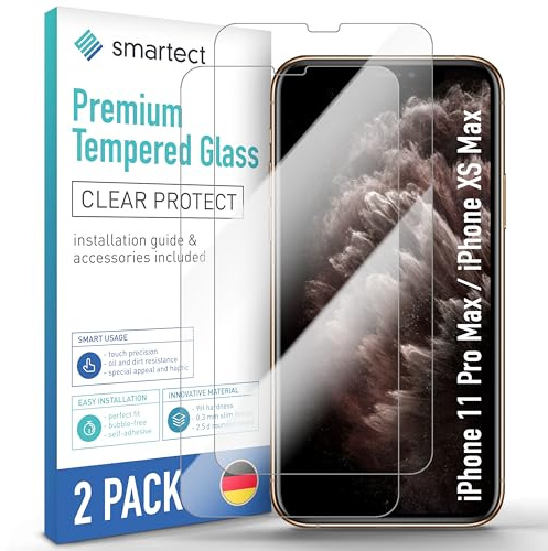 smartect Schutzglas 2 Stück für iPhone 11 Pro Max/iPhone XS Max | HD Panzerfolie Anti-Kratzer, Displayschutz 0.3 mm Ultra-klar, 9H Härte, Stoßfest, Blasenfrei