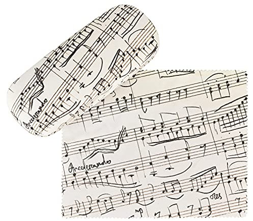 VON LILIENFELD Brillenetui Noten Motiv Etui Brille Mikrofaser Brillenputztuch Brillenbox Stabiles Hardcase Set mit Stoff bezogen