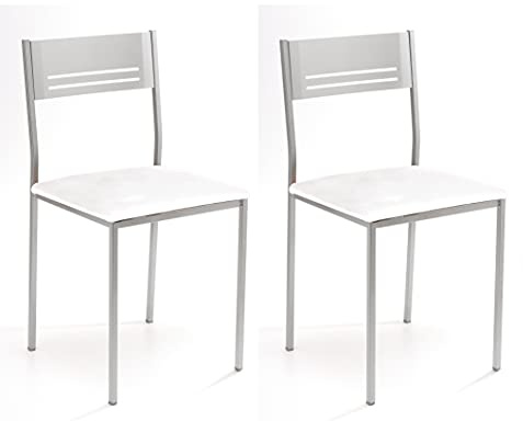 ASTIMESA Dos Sillas de Cocina Metálica Asiento Cuadrado Polipiel Blanco
