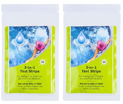 50 Dip 3-in-1 Test Strips Blue Sparkle for Ground Pool Spa and Hot Tubs Treatment to Measures PH, Alkaline and Chlorine