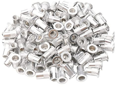 Rowiz 100 PCS M5 5mm Flat Head Aluminum Rivet Nut Blind Insert Nut Knurled Steel Head Nutserts Assortment with Internal Threads, Silver