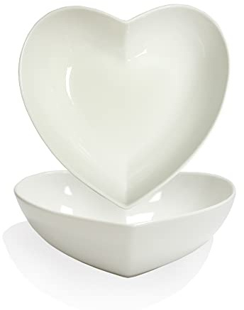 FLORWOD Salatteller aus Porzellan, herzförmig, 17,8 cm, süße Herzschalen zum Servieren von Dessert/Vorspeisen/Obst, 540 ml, 2 Stück