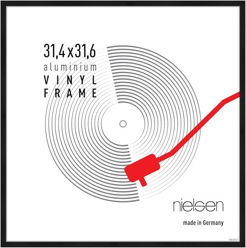 nielsen cornice per dischi, 31,4 x 31,6 cm, alluminio, Anodizzazione Nero Opaco, cornice in vinileper appenderein formato verticale e orizzontale, vetro sintetico, Vinyl Alu