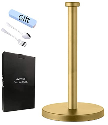 GWGTHZ Stainless Steel Gold Paper Towel Holder Countertop for Kitchen Bathroom, Standing Paper Towel Holder with Weighted Base.