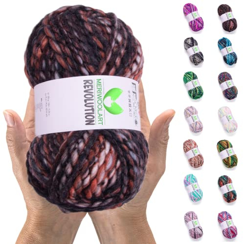 MeriWoolArt Lana Merina para Tejer - 75 m Multicolor Gruesa y Suave para Suéteres y Chaquetas - XXL Lana para Tejer a Mano - Voluminosa DIY para Bufandas, Mantas, Chales