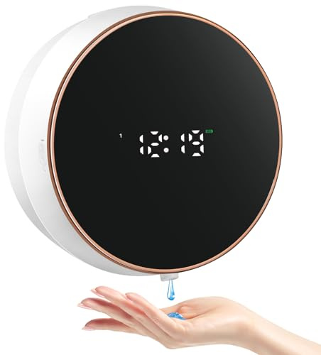 Automatic Soap Dispenser Liquid Bathroom: Wall Mount Rechargeable Touchless Adjustable Auto Smart Electric Plastic White Soap Dispenser with Clock - Kitchen - Hand Dish Lotion Couple Kids