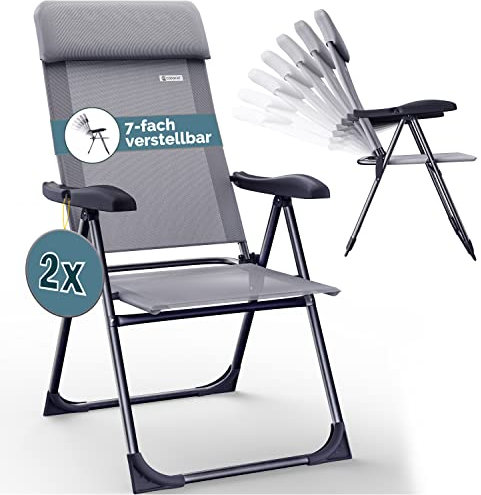 Casaria Gartenstühle 2er Set Klappbar 7-Fach Verstellbar Alu mit hoher Rückenlehne Liegefunktion Faltbar Balkon Campingstuhl Klappstuhl Hochlehner