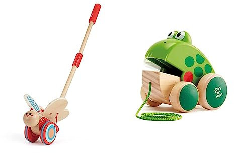 Hape Schiebetier Schmetterling mit bewegenden Flügeln aus Holz & Nachziehfrosch Fridolin von Hape | Holzfrosch Fliegen fressendes Nachzieh-Spielzeug für Kleinkinder, leuchtende Farben