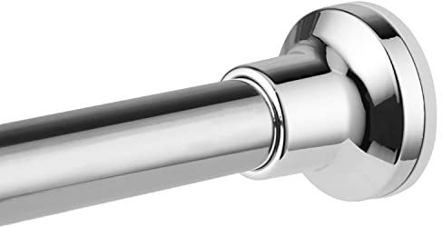 Extendable Tension Rod 77-195cm, Stainless Steel Shower Curtain Rail, Silver Spring Tension No Drill Adjustable Curtain Poles for Bathroom, Windows, Door Curtain Rods