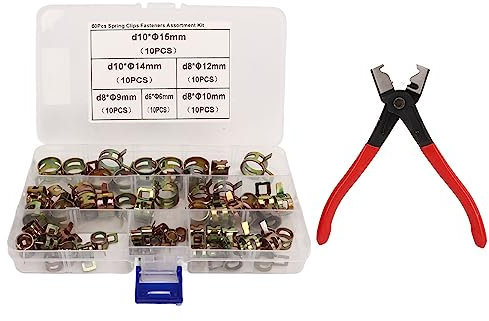 Schlauchschellen Set, 60 Stück Schlauch Federklemmen Kraftstoffleitung Schlauchschellen, Ohrklemmenzange Schlauchschellen Schlauchklemmen Zange Einzelohrschlauchklemmee Für Fule Benzin Rohr Schlauch