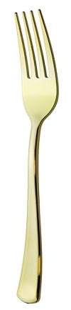 Party Essentials Disposable Plastic Cutlery/Heavy-Duty Flatware/Silverware for All Events, 50-Count, Shiny Gold Forks