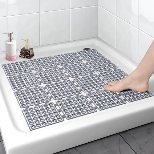 Duschmatte rutschfest 60 x 60 cm - Antirutschmatte für die Dusche mit Saugnäpfen BPA-frei - Faltbare und zuschneidbare Duscheinlage rutschfest schimmelresistent (60 x 60 cm, Dunkelgrau)