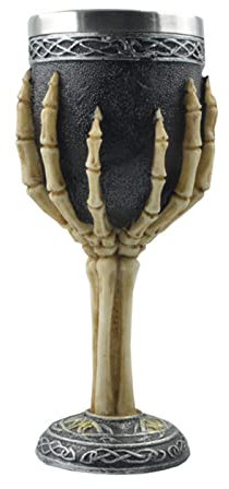 COSSIKA Copa de Vino de Resina Horrible, Copa de Vino esquelética de Acero Inoxidable, Copa de cáliz de Vino de Sacrificio de Calavera, osario gótico para Halloween