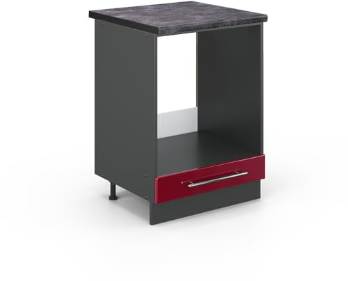 Vicco Mobile per forno da incasso Fame-Line, Bordeaux lucido, 60 cm | Frontale in MDF · Piano di lavoro incl. · Piedini regolabili in altezza · Maniglie in metallo · Facile integrazione ✓