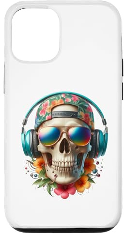 Tête de mort avec écouteurs style hawaïen Coque pour iPhone 12/12 Pro