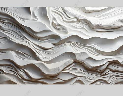 Fototapete 3D Effekt Weiße Welle Abstrakt 3D 450X315 Cm - Vliestapete Wohnzimmer Schlafzimmer Vlies Tapete Wandtapete